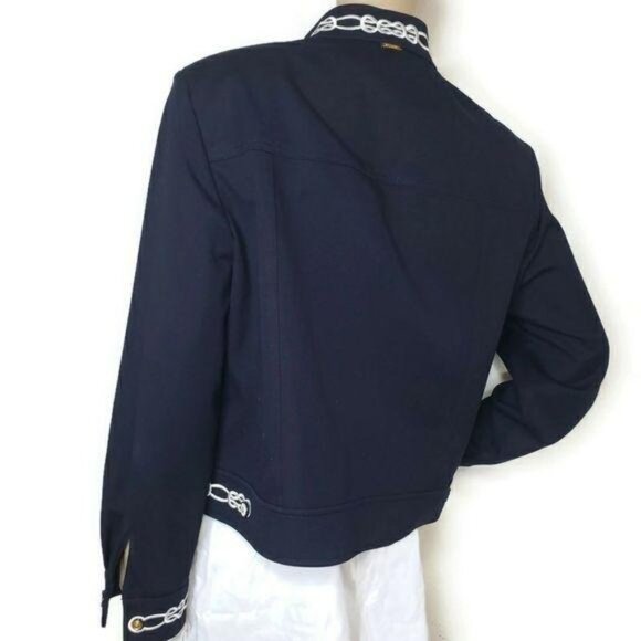St. John Sport By Marie Gray Navy Jacket Embroidered Chain Accent Womens M - Picture 8 of 8